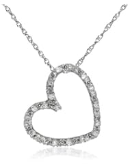 White-Gold Diamond Heart Pendant Necklace (0.1cttw, G-H Color, I2-I3 Clarity), 17"