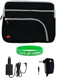 4n1 Combo - Acer Aspire One AO751h-1545 11.6-Inch Netbook Sleeve Case with 12v Car and Wall Charger Adapter - Tri-Pocket Black