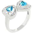 White Gold Rhodium Bonded Fashion Ring Featuring Mirroring Hearts with Channel Set Round CZ and Prong Set Heart Cut CZ in Silver Tone in Sizes 5-10 with 1 Total Carat Weight