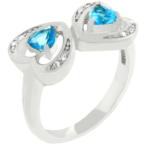 41h9MuztzuL White Gold Rhodium Bonded Fashion Ring Featuring Mirroring Hearts with Channel Set Round CZ and Prong Set Heart Cut CZ in Silver Tone in Sizes 5 10 with 1 Total Carat Weight