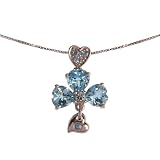 EXP Sterling Silver Sky Blue Topaz Five Heart Pendant Necklace