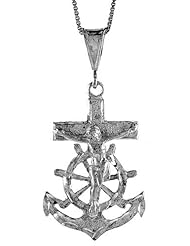 Sterling Silver Mariners Cross Pendant, 1 1/2 inch