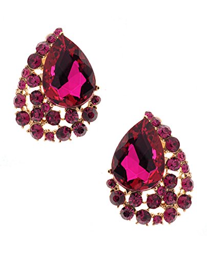 Women's Evening Teardrop Gemstone Cluster Fashion Clip On Earrings