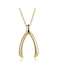 Bling Jewelry 925 Gold Vermeil Wishbone Pendant Necklace with Chain 16 inches