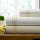 Turkishtowels Chevron Embroidered Luxury Bedding Collection Twin Bedskirt, Beige