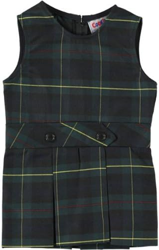 Little Girls' Scoop Neck Jumper with Kick Pleats - green/goldplaid #83, 6