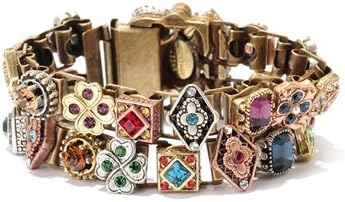 Sweet Romance, Ollipop, Designer 6" Designer Vintage Style Bracelet, Canterbury Bracelet, Feminine Glamour Infused the Design of Royal Renaissance Jewelry During the Reign of Elizabeth I. Very Few of Her Jewels Survived Changing Fashions and the Succession of Other Monarchs Who Dissolved the Remainder of the Inheritance. Notably Missing From the Treasury Was Elizabeth's Beloved Canterbury Bracelet, a Chain of Miniature Jeweled Emblems. My Quest to Recreate the Fabled Bracelet Resulted in This Design, Transmitting Opulence Through Exquisite Hand-worked Detail and a Regal Palette of Crystal and Vintage Stones. Each Miniature Emblem, Plated in Gold, Silver and Bronze, Is Mounted on a Bronze Finish Book Chain That Has Been Produced From Old Dies of the Late 1800s. Many Artists Have Contributed to the Creation of Your Bracelet or Necklace. May It Lift Your Spirits and Make You Feel Just a Little Bit Like Royalty