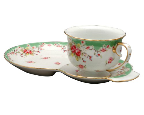 Gracie China Vintage Green Rose Porcelain 2-Piece 