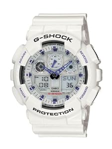 Casio Men's GA100A-7 G-Shock X-Large Analog-Digital White and Blue Sports Watch