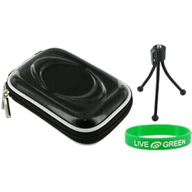 Hard Carrying Case (Candy Black) and Tripod for Flip MinoHD Camcorder Brushed Metal