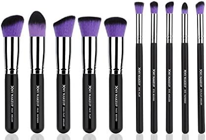 XMY Makeup 10 Pcs Premium Synthetic Makeup Brushes Set Cosmetics Foundation Blending Blush Eyeliner Face Powder Brush Make up Brush Kit for Face/eye/lip(black/silver-purple Brushes)