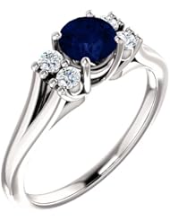 18K White Gold 5.00mm Round Cut Chatham Created Sapphire and Diamond Ring -- LIFETIME WARRANTY