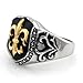 Stainless Steel Tri-Tone Fleur de Lis Biker Ring