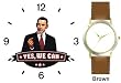 Barack Obama Picture - Yes We Can - President Barack Obama Commemorative - WATCHBUDDY&reg; DELUXE TWO-TONE THEME WATCH - Arabic Numbers - Brown Leather Strap-Size-Women's Size-Small