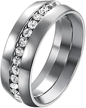 FR Mens Cubic Zirconia 316L Stainless Steel Wedding Ring Bands