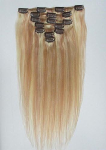20" Straight Clips In Remy Human Hair Extensions #18/613 Brown Mix Bleach Blonde 100g For Medium Hair To Thicker Hair Each Lot Containing 8pieces --- Only ships from and sold by "anny hair"!!!