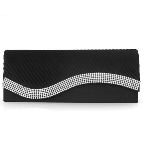 Damara Womens Pleated Satin Flap Crystal Clutch Evening Bag