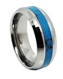 8mm Comfort Fit Polished Shiny Beveled-edge Noble Tungsten Ring with Synthetic Turquoise Inlay Mens Aniversary/engagement/wedding Band (Size 8,9,10,11,12,13 Selectable)