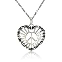 Sterling Silver Marcasite Peace Sign Heart Pendant, 18"