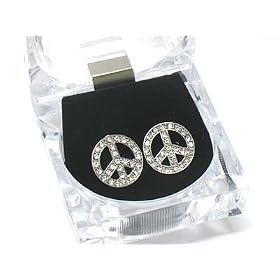 Fancy Peace ICED Crystal Stud Earrings in ICE CUBE Gift Box ~ YOU CHOOSE SILVER OR BLACK TONE STUDS