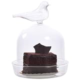 8 Inch High Glass Cloche with Dish and Bird Finial