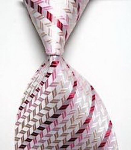 William Design White Pink Red 100% Silk Stripes Classic JACQUARD WOVEN Men's Tie Necktie wd-15547