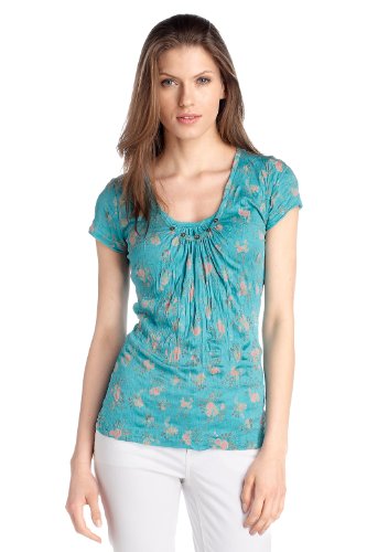 edc by ESPRIT Damen T-Shirt Regular Fit, gebl&uuml;mt 032CC1K046, Gr. 44 (XXL), Blau (blue colo Preisvergleich