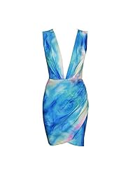Plus Size Sexy V-neck Mini-SILHOUETTESheath Acrylic/Polyester/Spandex Lace Wrap Halter Sleeveless General Print Above the Knee Club Dress/Mini Dress 