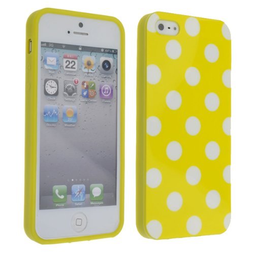 Stylish White Polka Dots Yellow Soft Shell Cover Back Case for Apple iPhone 5