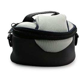 Protective Travel Neoprene Case, Light Weight, Double Patting, Durable Water Resistant, Belt Pouch Holster with Optional Shoulder Strap ( Gray, Black ) Fits The Sony HDR-CX190 High Definition Handycam 5.3 MP Camcorder with 25x Optical Zoom (2012 Model)