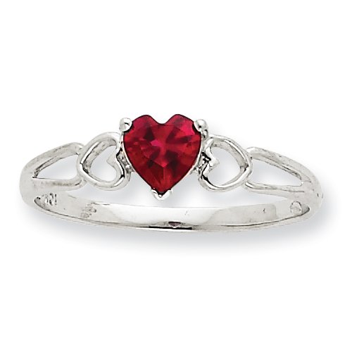 10k White Gold Polished Geniune Ruby Birthstone Ring