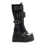 4 3/4 Inch Knee High Boots Wedge Platform Boots Hardware Studs Bullets Buckles Gothic Style Boots