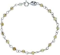 Sterling Silver 7" Bracelet w/ 4mm Natural Citrine Beads, 3/16" (4mm) wide
