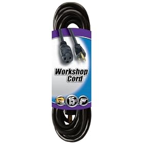 Coleman Cable 02306 15-Feet 16/3-Wire Gauge Vinyl Outdoor Extension Cord, Black
