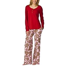 Nick & Nora® Womens Knit Top/Thermal Pant Pajamas Set - Barn Red Sock Monkey