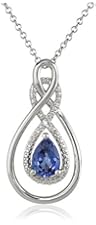 Sterling Silver Created Sapphire and Diamond-Accented Pear Pendant Necklace, 18"