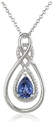 Sterling Silver Created Sapphire and Diamond-Accented Pear Pendant Necklace, 18"