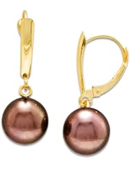Chocolate Tahitian Pearl Earrings in 14K Yellow Gold (9-10mm)