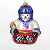 Pack of 2 NHL New York Rangers Hockey Snowman Glass Christmas Ornaments 5.5"