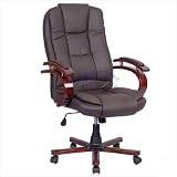 from Meriden Furniture Luxury WoodenBase PU Leather Brown Wood Base Armrest Office chair Model MO-11-BRN