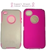 Iphone 4 4s Otterbox Defender Style Three Layer Case and Iphone 4 4s Otterbox Commuter Style Cover Case Pink/hot Pink & White + Bonus Usb Cable Charger Adapter for Iphone 4 Iphone 4s Ipod + Save the Ta-tas Support Breast Cancer Wristband