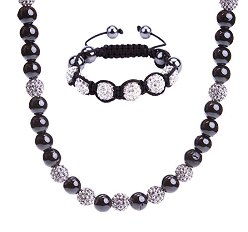 BodyJ4You Necklace Bracelet Jewelry Set Crystal 6 Disco Balls, Necklace 11 Disco Ball Iced Out