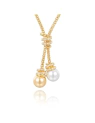 Art and Craft Supply: 18k Gold Plated Lariat Necklace w/ Faux 13mm Pearls & Austrian Crystals (Yellow) - RevaBella