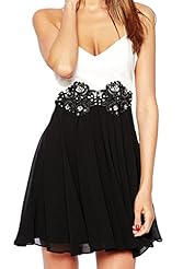 V-neck Sleeveless Backless Embroidered Two-Toned Checkered Print Polyester/Spandex Spring Summer Winter Skater Dress 