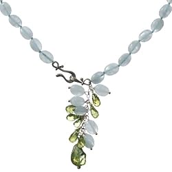 Sterling Silver Aquamarine and Peridot Necklace, 17"