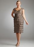 David's Bridal Short Shimmer Dress with Tiered Skirt and Beading Style 2035W