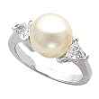 14K White Gold Akoya Cultured White Pearl and Diamond Ring - 9.00mm