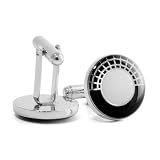 Modern Art Works Design Jet Black White Celluloid Enamel Rim Round Cufflinks