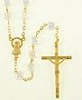 20" Gold Plated Rosary with 5mm Heart Shaped Clear Beads and Crucifix - MADE IN ITALY