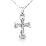 1/5ctw Round Brilliant Diamond Cross Pendant in 14k White Gold (GH/I1-I2)